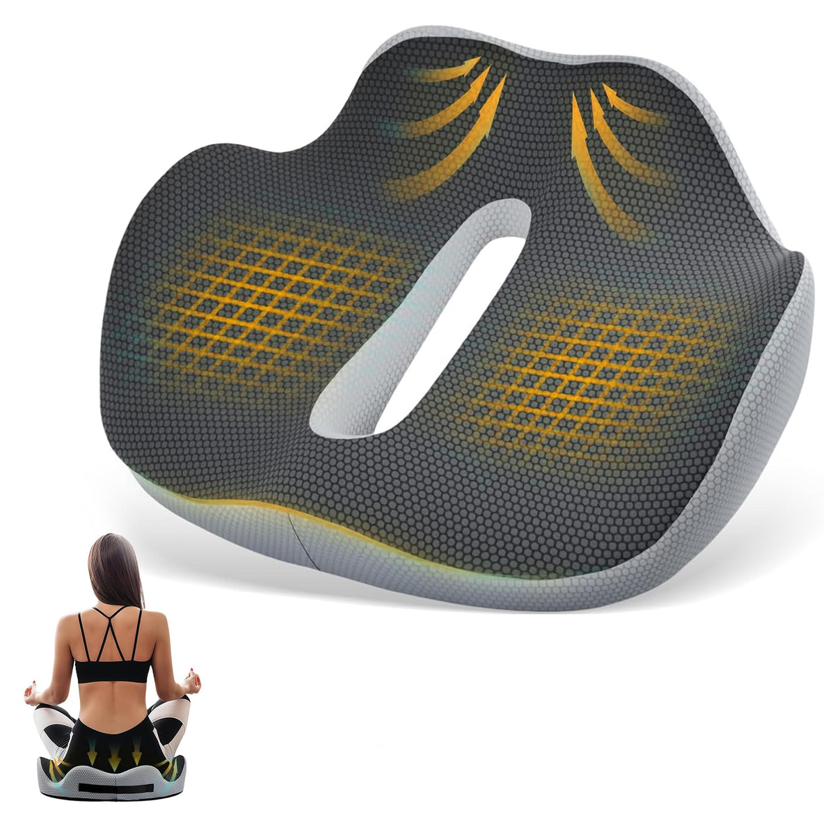 Coussin coccyx ergonomique VAYRYS en mousse à mémoire de forme, vue de dessus